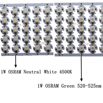 50ШТ OSSRAM Gold Dragon 1 Вт 3 Вт Высокомощный светодиодный Чип-диод Чистый Белый 5000 К Зеленый 520 нм с 16 мм печатной платой Радиатор для DIY/лампы накаливания