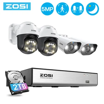 ZOSI 5MP PTZ Комплект Видеонаблюдения AI Face Vehicle Detect 4K 8CH Expand 16CH CCTV NVR 5MP PTZ Bullet PoE Система видеонаблюдения