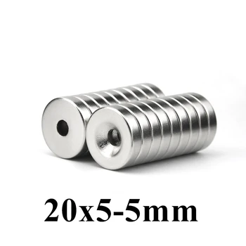 2шт 20x5 мм Отверстие: 5 мм Супер Сильные Круглые неодимовые Кольцевые Магниты с потайной головкой N35 Неодимовый магнит