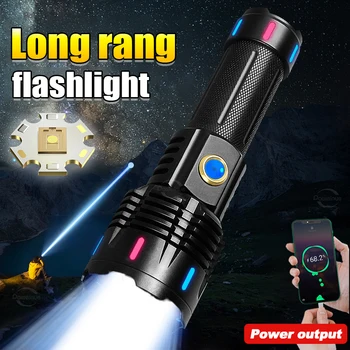 Сверхдлинный мощный светодиодный фонарик, флуоресцентный тактический фонарь, USB перезаряжаемые вспышки, 3000 м, лазерный прожектор, походная лампа