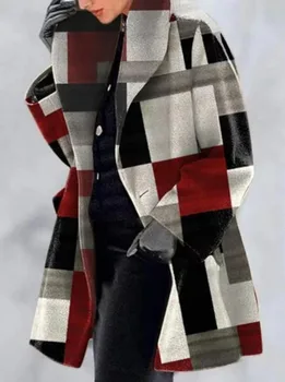 2023 Зимнее женское шерстяное пальто в клетку, модные тонкие куртки в клетку с длинным рукавом, женское пальто