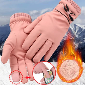 2022 Зимние женские перчатки с сенсорным экраном, теплые перчатки с флисовой подкладкой, рукавицы на полный палец, водонепроницаемая мотоциклетная перчатка