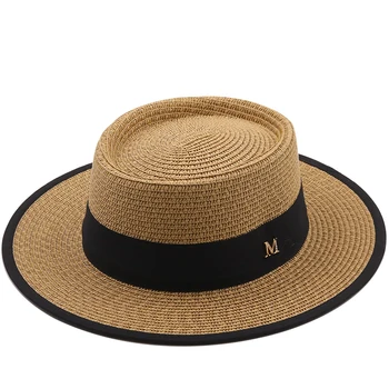 летняя шляпа от солнца, женская модная соломенная шляпа для девочек, пляжная шляпа с бантом, повседневная панама с плоским верхом, женская кепка с костяным козырьком