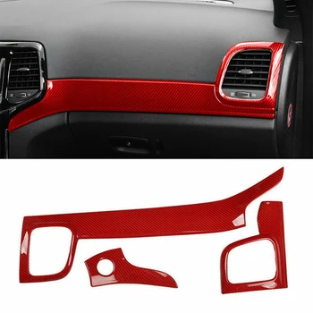 Накладка на панель приборной панели + украшение крышки дверной ручки для Jeep Grand Cherokee 2011-2022, ABS Красный из углеродного волокна