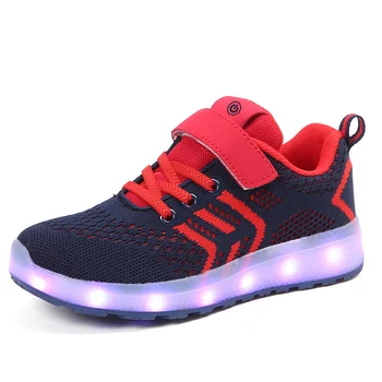 Дышащие, Новинка 2018, USB зарядное устройство 25-37, Светящиеся кроссовки, Детская обувь со светодиодной подсветкой Для мальчиков/девочек, Светящиеся кроссовки красного цвета