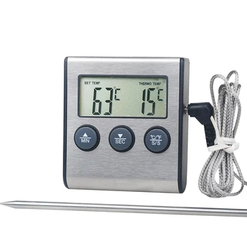 Мини Цифровой термометр для барбекю, Мясной кухонный зонд из нержавеющей стали, измеритель температуры, Измеритель духовки, Функция таймера гриля