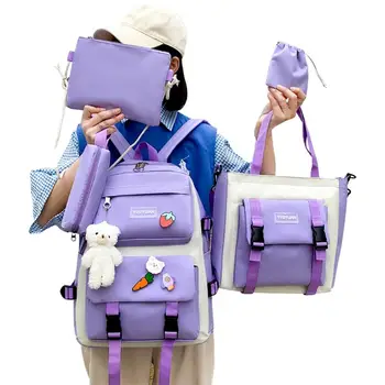 Школьный рюкзак для девочек 5 В 1, Комбинированный школьный рюкзак с рюкзаком, сумка для карандашей, Маленькая сумка для хранения, маленькая сумка через плечо