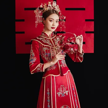 Винтажное свадебное платье в китайском стиле с кисточками, вышивка невесты, Чонсам, ретро-одежда для тостов, праздничное платье, свадебное Ципао