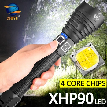 ZHIYU XHP90 Мощный фонарик XHP50 USB Перезаряжаемый светодиодный фонарик Используйте аккумулятор большой емкости 26650 Водонепроницаемые походные фонари