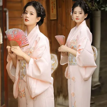 Женское Кимоно 2023, Модная японская одежда Юката с национальным цветочным рисунком, рубашка для Косплея, блузка, Летнее пляжное Кимоно, одежда для фотосъемки