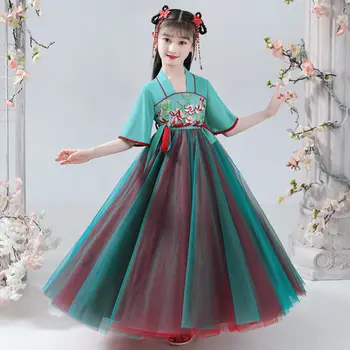 Детская одежда Hanfu, старинная одежда для девочек, весенне-летняя одежда, комплект одежды в китайском стиле с юбкой феи, китайское платье