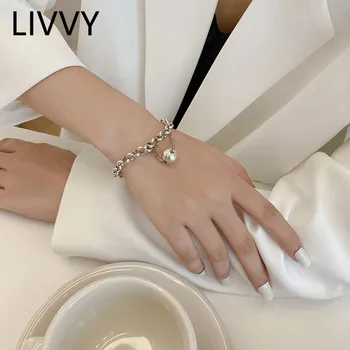 LIVVY/ Новый модный минималистичный браслет серебристого цвета для женщин, креативный шар-подвеска, панк-браслет, вечерние ювелирные изделия, подарки