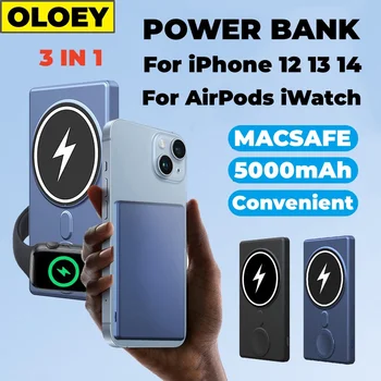 Магнитный Банк питания 5000 мАч Для Magsafe Powerbank Беспроводное Зарядное Устройство Для iPhone 12 13 14 Pro Max iWatch AirPods Внешний аккумулятор