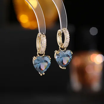 Двухцветные легкие роскошные серьги-пряжки с цирконом в форме сердца для свадьбы или вечеринки