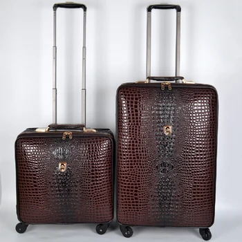Чемодан-тележка с рисунком крокодила из натуральной кожи Универсальный дорожный багаж на колесах, полностью кожаный дорожный чемодан