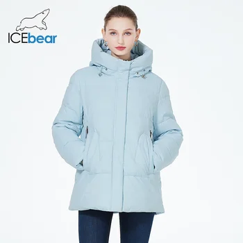 ICEbear 2023 Женская Зимняя куртка, Теплая Утепленная Короткая Верхняя Одежда, Ветрозащитное Пальто, Парка на молнии с Длинным рукавом и капюшоном GWD3911I