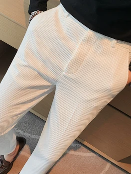 Абсолютно Новые Повседневные Брюки для костюма, мужские Весенне-осенние мягкие удобные однотонные мужские брюки полной длины, Корейские мужские брюки D139