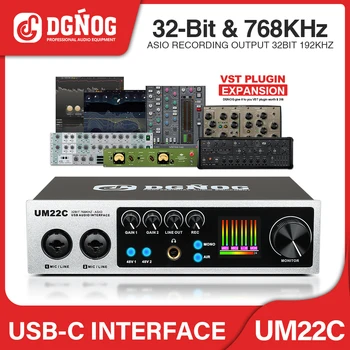 Аудиоинтерфейс UM22C 32 бит/768 кГц Профессиональная Записывающая Звуковая карта USB-C для Гитарной студии, Продюсер Подкастов, Потоковое Вещание Вокалиста