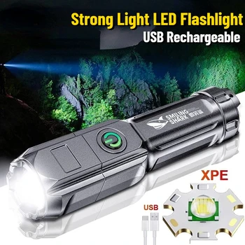 Супер яркий Портативный светодиодный фонарик высокой мощности, зум, Водонепроницаемый USB-фонарик для зарядки, Уличный Кемпинг, Пеший туризм, факельное освещение
