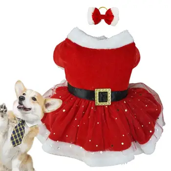 Рождественский наряд для домашних животных для маленьких Средних собак, блестящая сетка, Костюм Санта-Клауса, Милая одежда для девочек, Красные платья, Собаки, Кошки