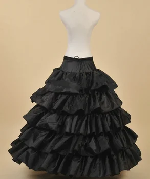 Бесплатная доставка, 5 слоев Черной нижней юбки с оборками, бальное платье, 4 обруча, кринолин для свадебных платьев