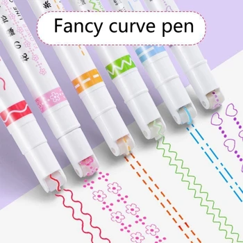 Цветная изогнутая ручка 6 различных изогнутых форм Тонкие линии для журнала для скрапбукинга