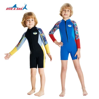 Новый Детский Водолазный костюм 2,5 мм, Цельные Шорты с длинными рукавами, Солнцезащитные Купальники, Детский Пляжный Теплый Костюм Для Серфинга, Водолазный Костюм