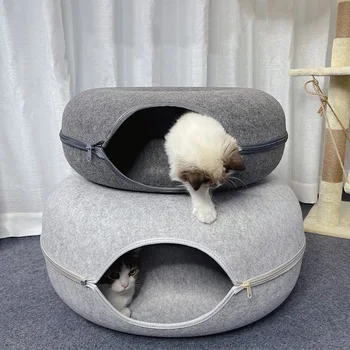Пончик, туннель для кошек, Интерактивная игровая игрушка, кровать для кошек, Туннели для хорьков и кроликов двойного назначения, игрушки для помещений, Кошачий домик, игрушка для дрессировки котенка