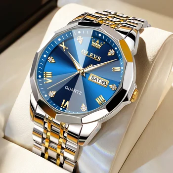 OLEVS 9931, Новый стиль, водонепроницаемые мужские наручные часы, Бизнес, Двойной календарь, Роскошные кварцевые часы с бриллиантовым циферблатом для мужчин