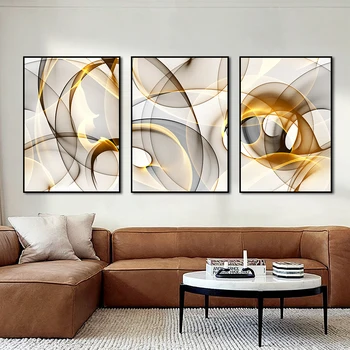 Абстрактная Кофейная Геометрическая картина на холсте с 3 панелями, скандинавские современные плакаты и принты, настенное искусство для украшения дома в гостиной