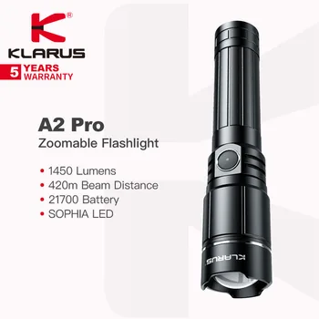 Klarus A2 Pro Регулируемый Масштабируемый Тактический фонарь / Точечный/ Прожектор с батареей 21700, дальность луча 1450 Люмен 420 м
