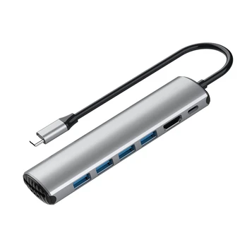 Адаптер-концентратор USB C, док-станция USB C 8 В 1 с зарядкой по USB C, 4 Порта USB 3.0 USB-A, Устройство чтения карт SD / TF