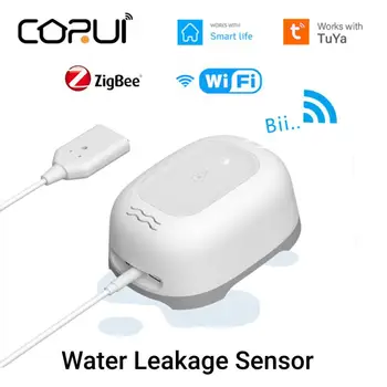CORUI Tuya Smart Zigbee/WIFI Датчик утечки воды, Датчик переполнения воды, Датчик сигнализации 100 дБ, детектор наводнений, Работа С Smart Life
