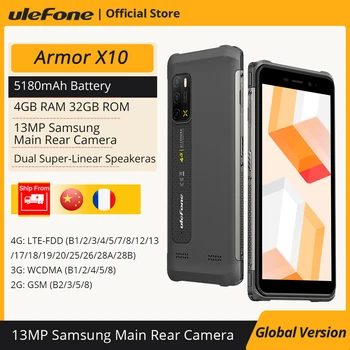 Ulefone Armor X10 Прочный Телефон Глобальная версия Водонепроницаемый Смартфон 4 ГБ + 32 ГБ 5180 мАч телефон 5,45 “Android 11 Телефон NFC 13MP