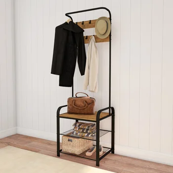 Скамейка для прихожей Somerset Home с вешалкой для одежды – Металлическое дерево для прихожей с сиденьем, крючками и местом для хранения обуви