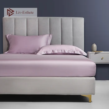 Liv-Esthete Фиолетовая Женская 100% Шелковая Простыня Наволочка Двуспальная Кровать Queen King С Эластичной Лентой Протектор Матраса 3ШТ