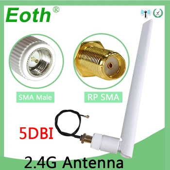 EOTH 1 2 шт 2,4 g антенна 5dbi sma мужской wlan wifi 2,4 ГГц антенна IPX ipex 1 SMA женский удлинитель с косичкой iot модуль antena