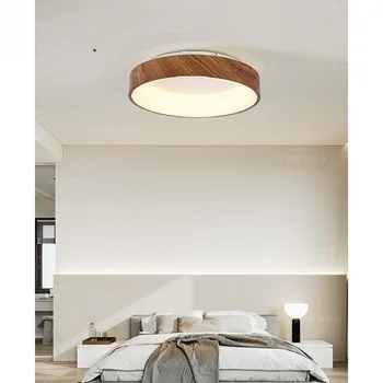 Потолочный светильник в стиле ретро из дерева, японская лампа для комнаты с бесшумным ветром, круглая светодиодная лампа для детской комнаты в спальне.