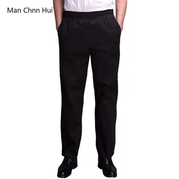 Униформа шеф-повара, брюки для ресторана, Летние Тонкие кухонные брюки, брюки шеф-повара для мужчин, черные брюки с эластичной резинкой на талии, брюки для общественного питания