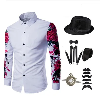 Новая мужская рубашка с длинным рукавом и пуговицами с отворотом, Дискотека, Карнавальная вечеринка, ежегодное собрание, бальный костюм для сцены