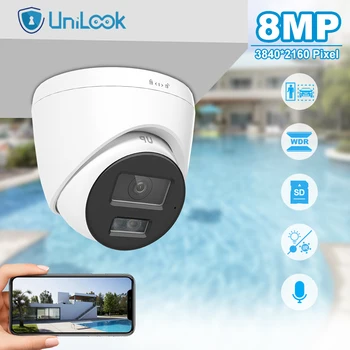 Unilook 4K 8MP Motion Detection 2.0 Фиксированная купольная Сетевая камера IR 30m Камера видеонаблюдения SD-карта H.265 IP67