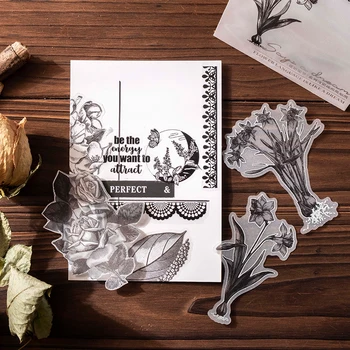 30 упаковок оптом Черно-белое цветочное растение сернокислотная бумага для посеребрения простая ретро декоративная наклейка 8 дизайнов