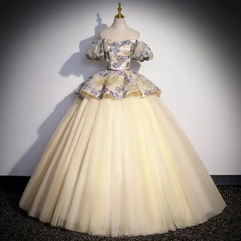 Роскошные Пышные платья с открытыми плечами Vestidos 15 Anos, Винтажное Бальное Платье на шнуровке сзади, Пышное платье