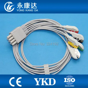 Кабель для мониторинга ЭКГ, магистральный кабель для ЭКГ с 5 выводами с IEC, зажимом, выводами для ЭКГ