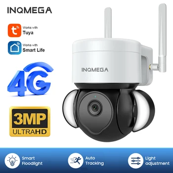 INQMEGA TUYA 4G Камера 3MP PTZ Камера Купольная Беспроводная GSM SIM-карта IP-Камера Безопасности Наружного Видеонаблюдения Цветного/ИК Ночного Видения
