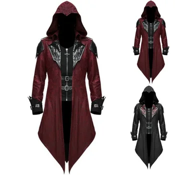 2023 Новый Готический Европейский и Американский Средневековый ретро Фрак, одежда для выступлений, Красное Черное пальто с капюшоном, Мужской костюм на Хэллоуин
