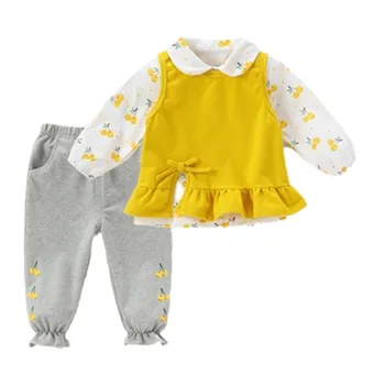 Новый весенне-осенний костюм для малышей, Жилет для девочек, рубашка, брюки, 3 шт./компл., повседневный костюм для малышей, Детская одежда, детские наряды