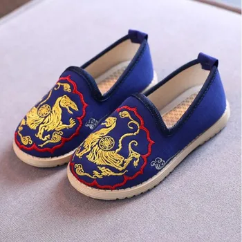 Обувь для мальчиков в китайском стиле, детская обувь из хлопчатобумажной ткани с вышивкой дракона, Удобная детская модельная обувь на плоской подошве в древнем стиле