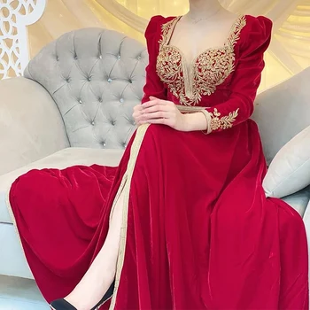 Новое поступление Марокканских Вечерних платьев-кафтанов С вышивкой и кружевными аппликациями, Длинное вечернее платье Cafutan, Красные Платья, Арабские вечерние платья