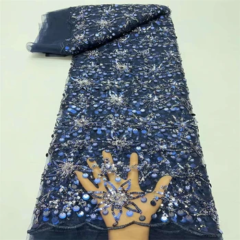 Новейшая африканская кружевная ткань с пайетками из тюля 2022 г. Высококачественный кружевной материал Французские нигерийские кружевные ткани для свадебного шитья HX1752